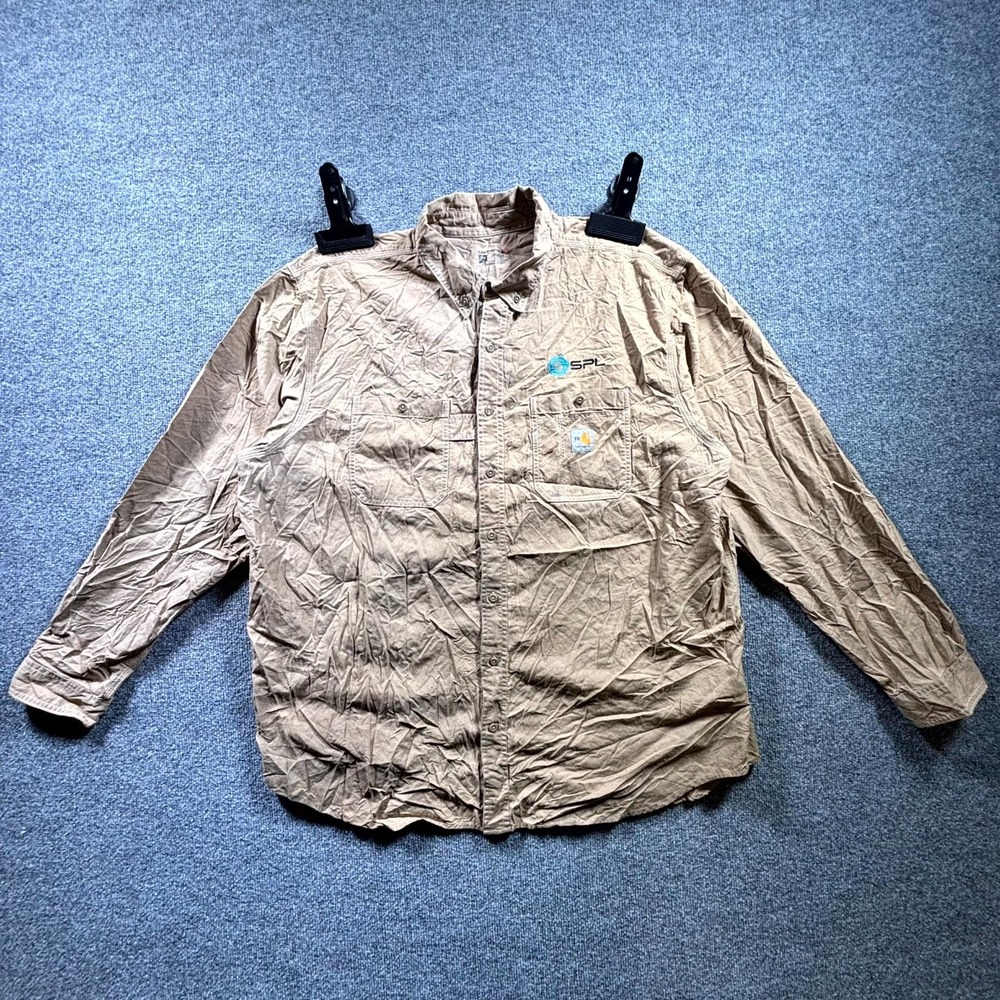 Carhartt FR Force Sun Defender Shirt Men's 3XLT Beige Workwear Loose Button Down